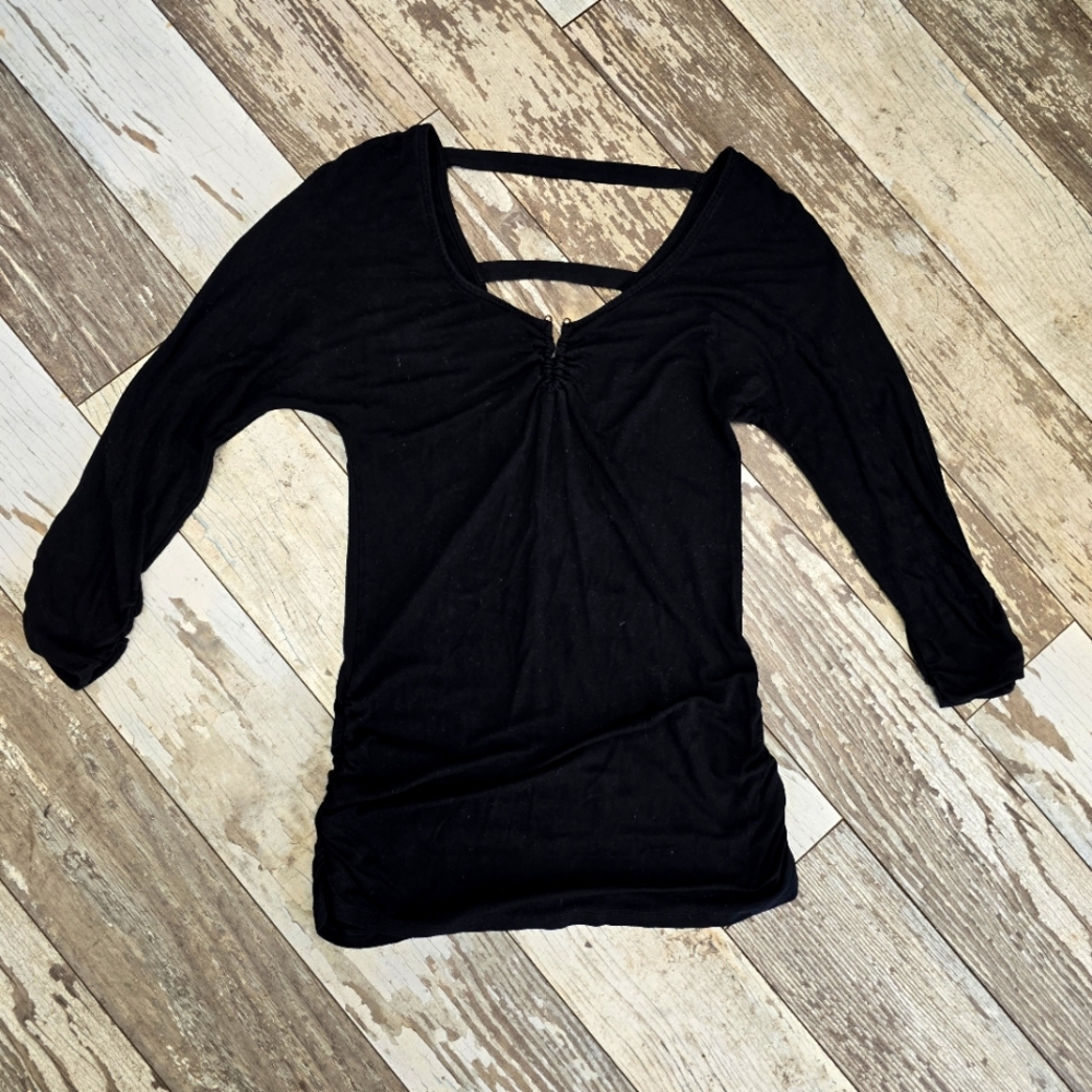 2b Bebe Vintage Y2K 3/4 Sleeve Rushed Strappy Back Top Size Medium